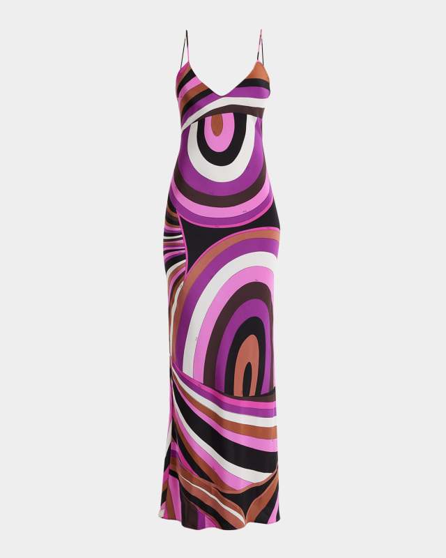 Abstract-Print Silk-Stretch Maxi Slip Dress
